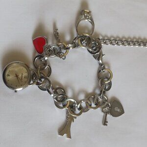Vintage Claire's Bag Charm with Watch (Not Working), Heart, Lock Key, Ring, Love